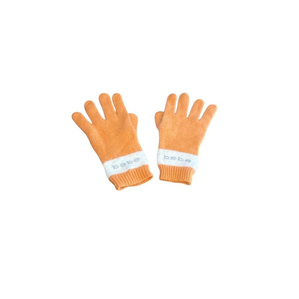 Bebe Angora Blend Orange White Stripe Gloves One Size